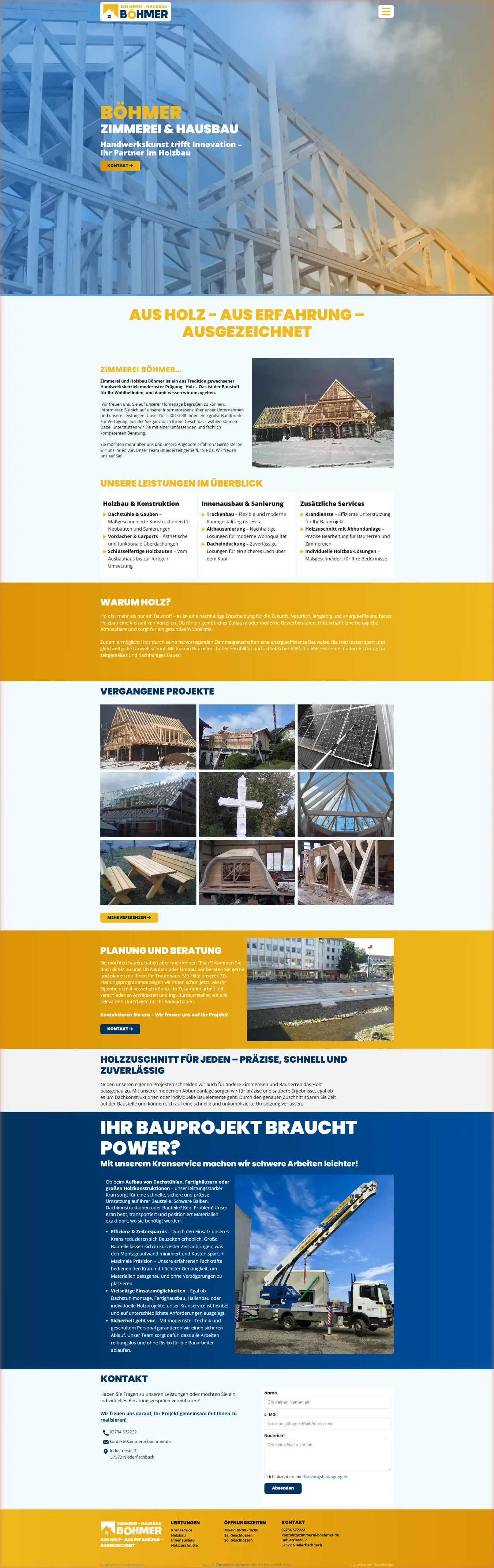 Website Zimmerei Böhmer, Desktop-Ansicht