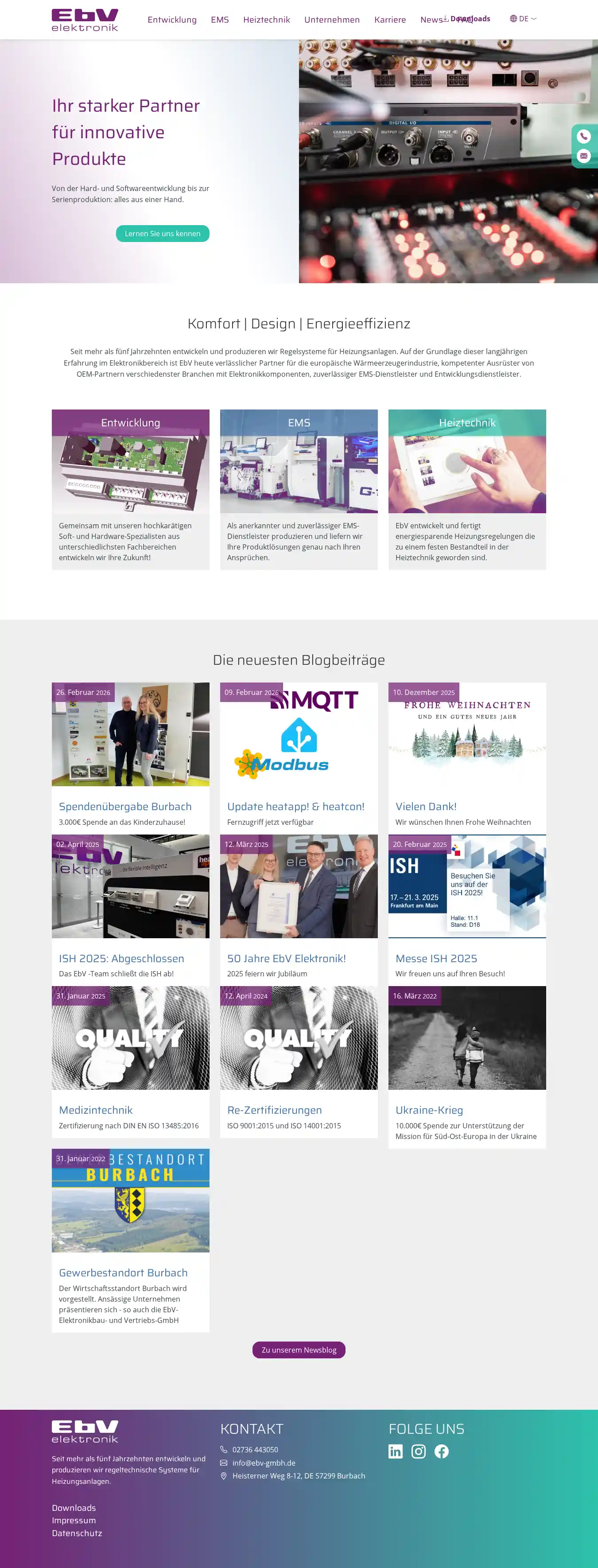 Website EbV Elektronikbau, Desktop-Ansicht