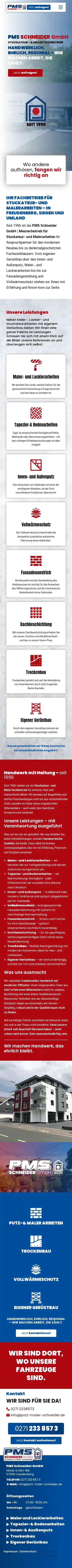 Website PMS Schneider GmbH, Handy-Ansicht