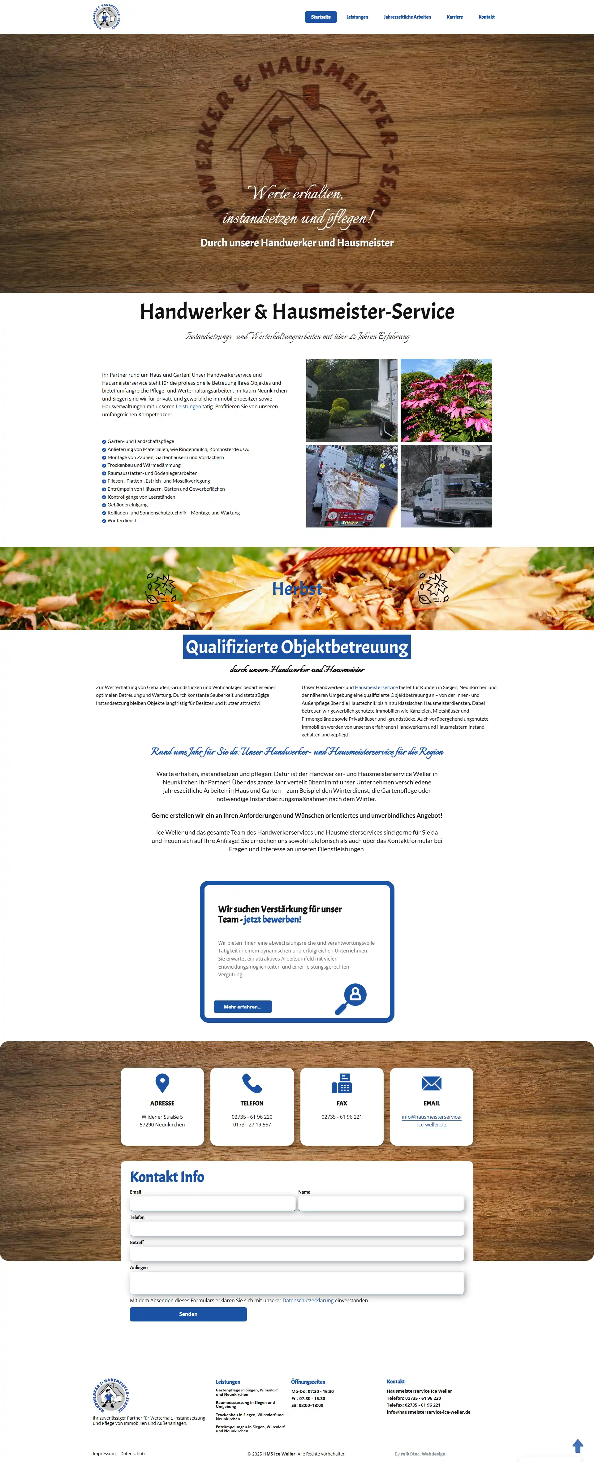 Website Hausmeisterservice Ice Weller, Desktop-Ansicht