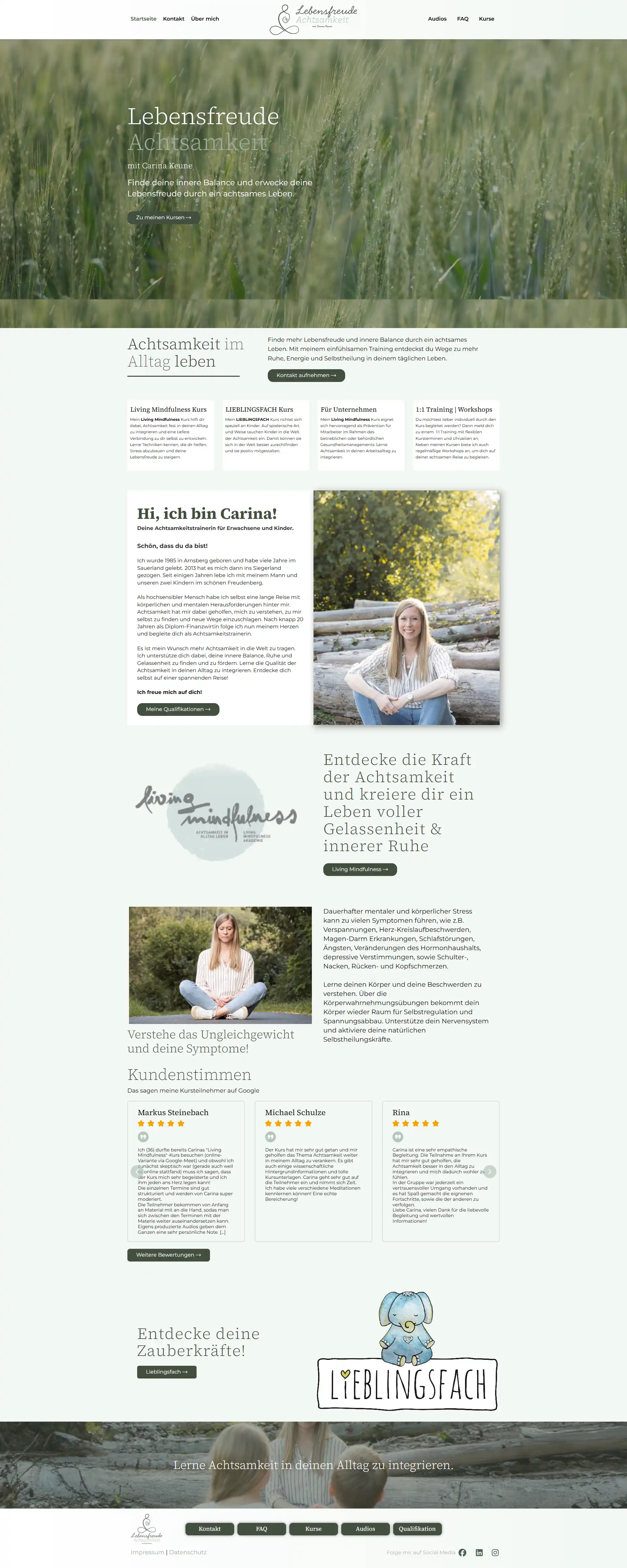 Website Lebensfreude Achtsamkeit Carina Keune, Desktop-Ansicht