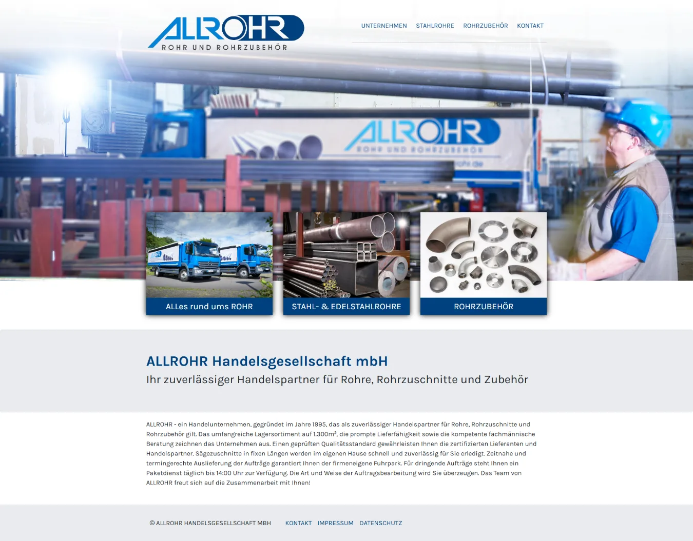 Website allrohr, Desktop-Ansicht