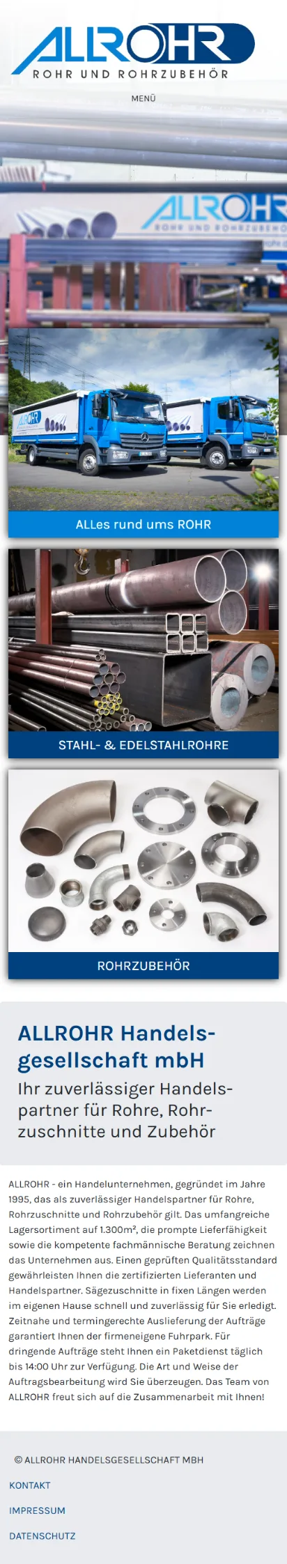 Website allrohr, Handy-Ansicht
