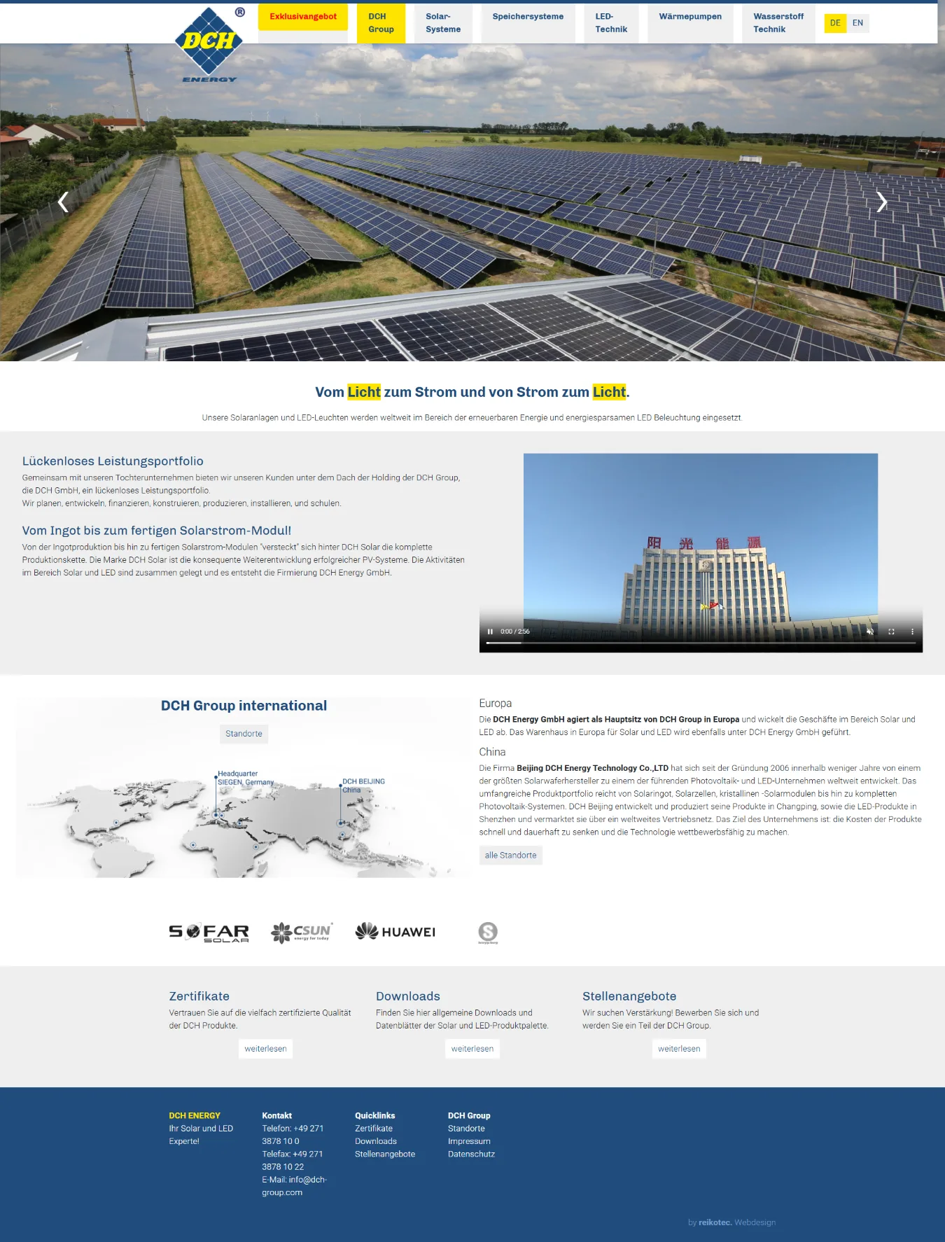 Website DCH Group, Desktop-Ansicht