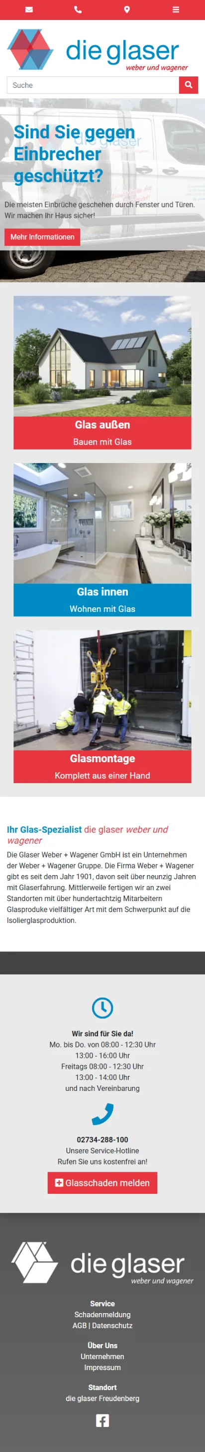 Website Die Glaser, Handy-Ansicht