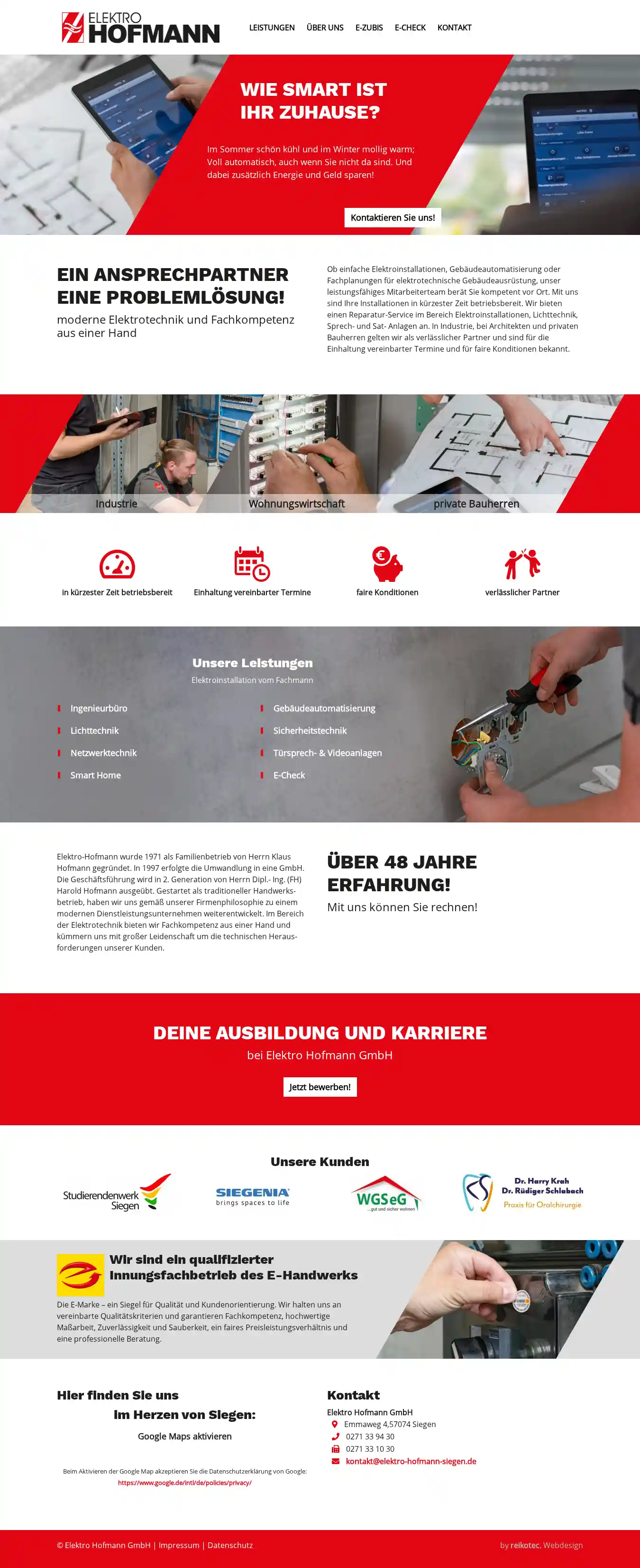 Website Elektro Hofmann, Desktop-Ansicht