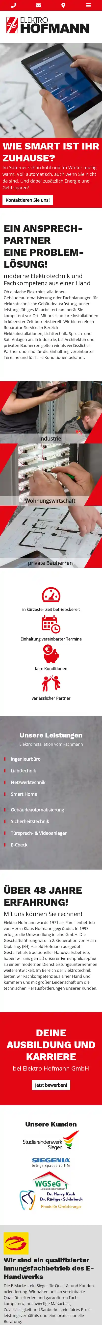 Website Elektro Hofmann, Handy-Ansicht