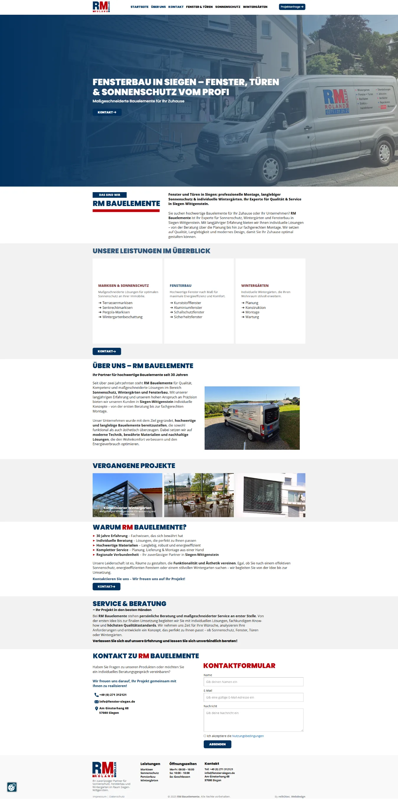Website RM Bauelemente, Desktop-Ansicht
