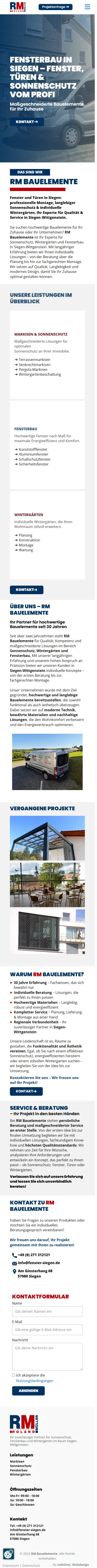 Website RM Bauelemente, Handy-Ansicht
