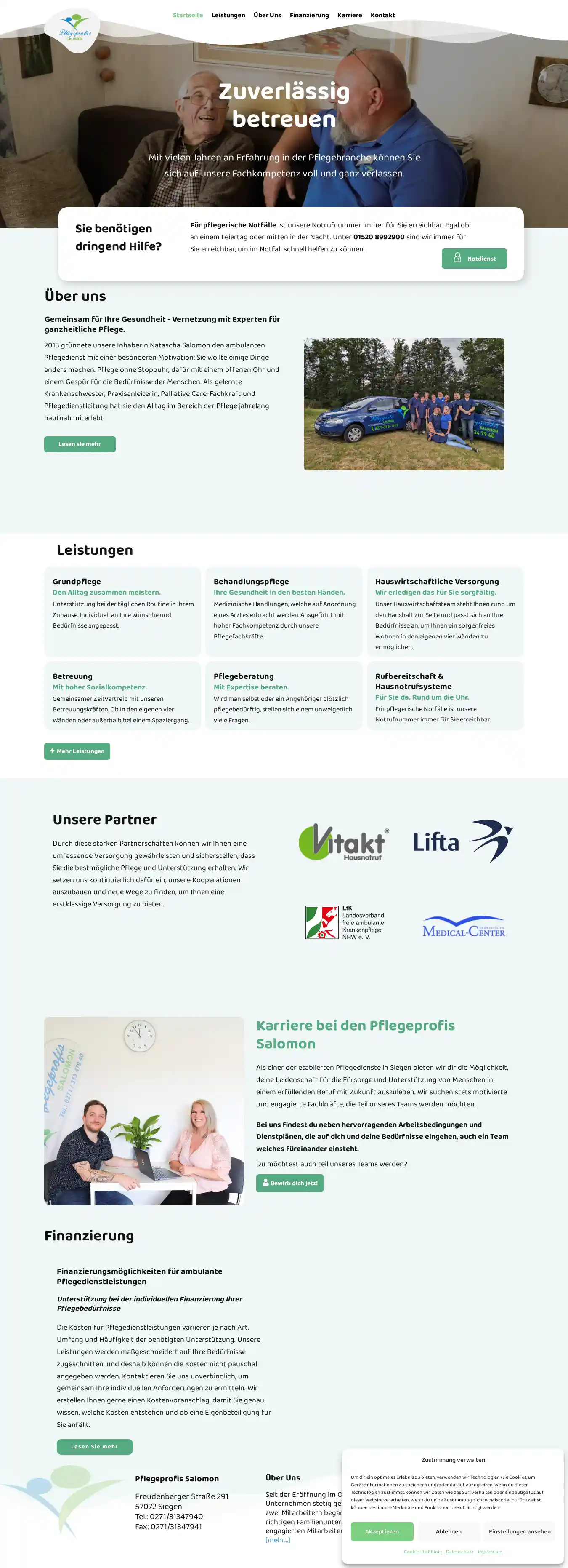 Website Pflegeprofis Salomon, Desktop-Ansicht