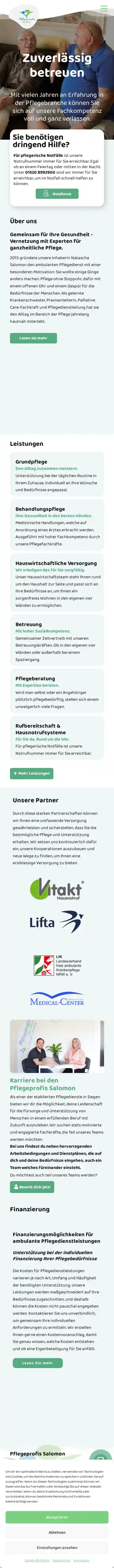 Website Pflegeprofis Salomon, Handy-Ansicht