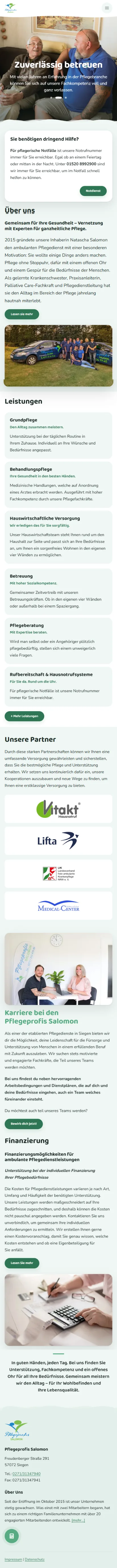 Website Pflegeprofis Salomon, Handy-Ansicht