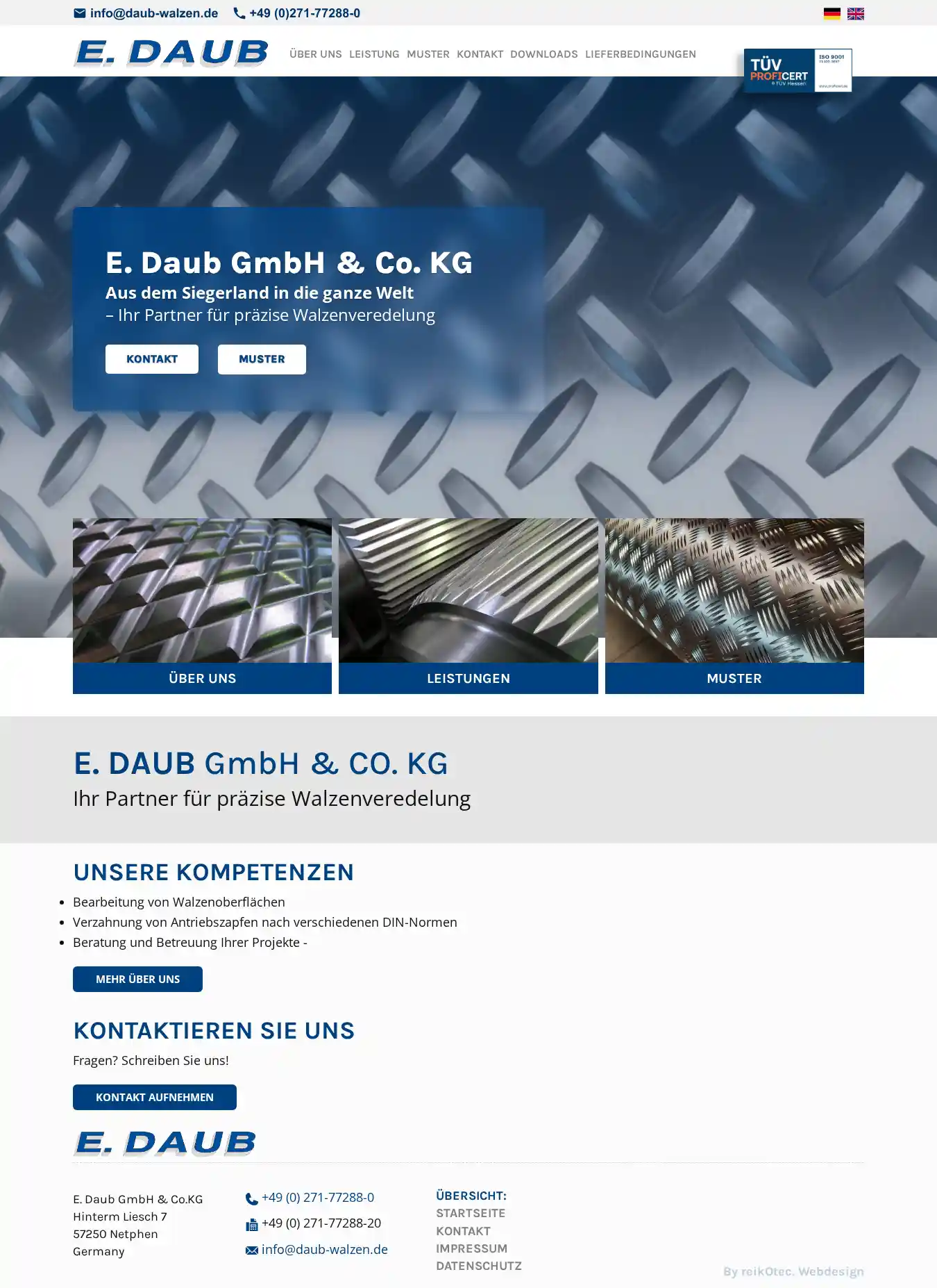 Website Walzen Daub, Desktop-Ansicht