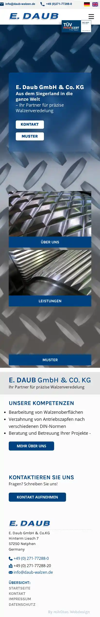 Website Walzen Daub, Handy-Ansicht