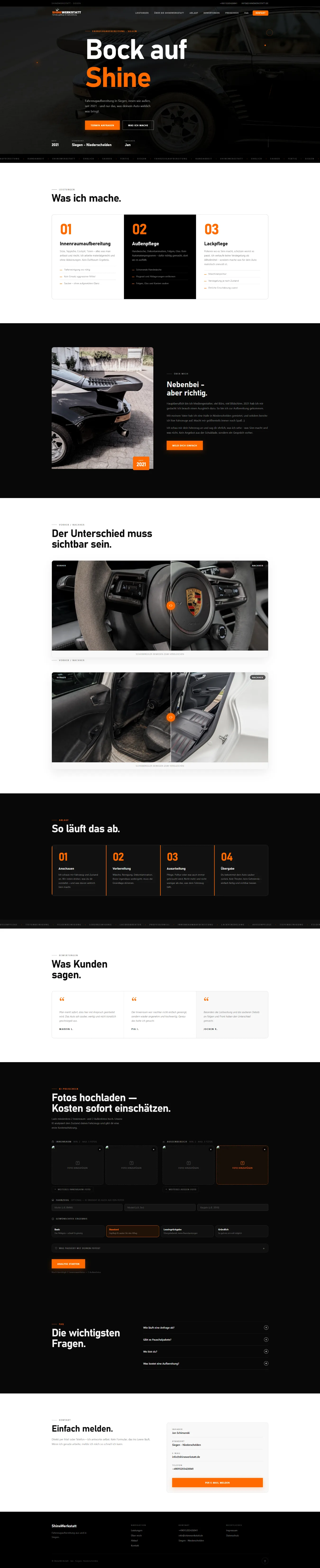 Website Shinewerkstatt, Desktop-Ansicht